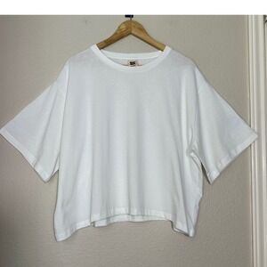 Lucy & Yak White Boxy Cropped T-shirt, Organic Cotton Crew Neck Short Sleeve XL